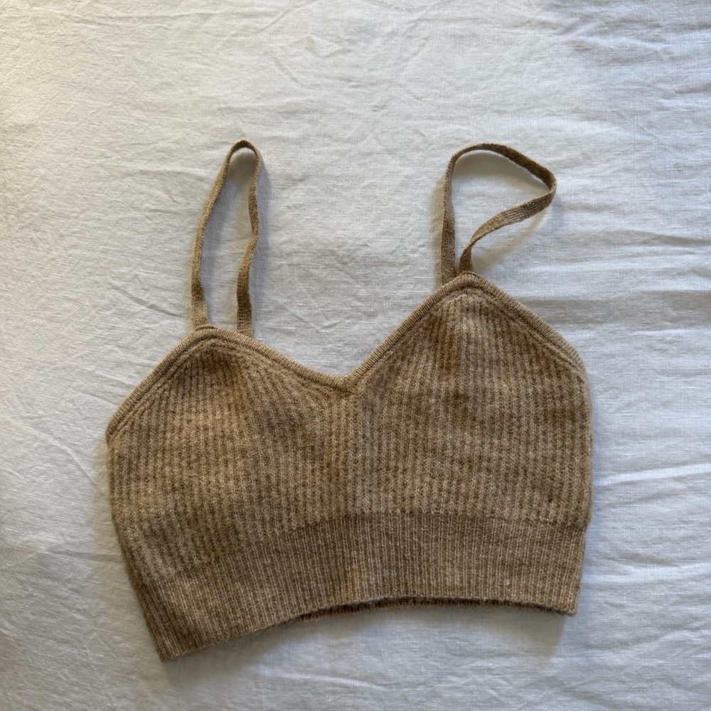 Ribbed Knit Cami Crop Top - Tan